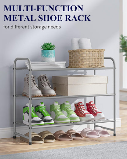 Kitsure Shoe Rack - Stainless Steel Shoe Organizer, Sturdy Shoe Rack for Closet and Front Door Entrance, Free Standing Shoe Shelf, Closet Organizers and Storage, 25.6" Wide - 3 Tier, Black