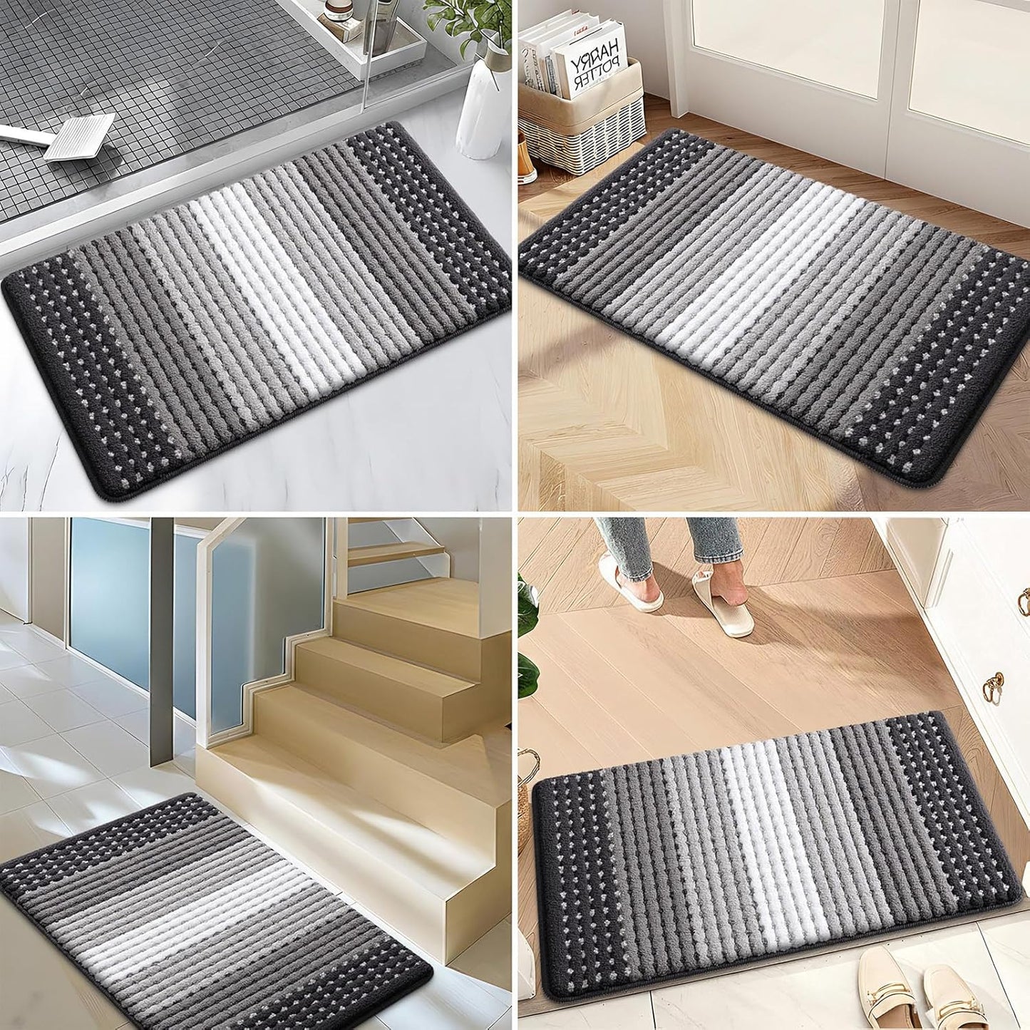 Kitinjoy Indoor Outdoor Door Mat, 32x20 Non-Slip Absorbent Dirt Trapper, Low-Profile Washable Inside Entrance Front Floor Mat, Sturdy Soft Entry Doormats for Entryway, Grey