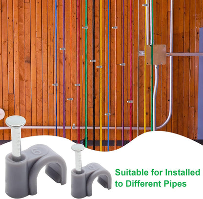 Flat Ethernet Cable Wire Clips with Nail, 14mm, White | Single Coaxial Cable Clamps, Cable Management