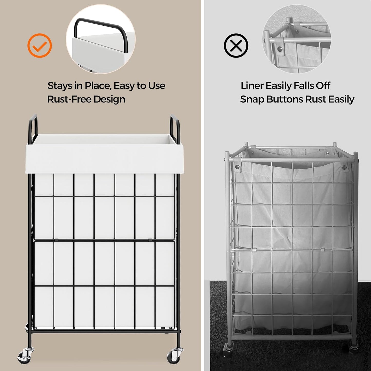 2 Section Laundry Hamper with Wheels and Brake, 100L Laundry Sorter Cart with 2 Removable Liner Bags, Metal Handle, Rolling Laundry Basket for Bedroom Laundry Room