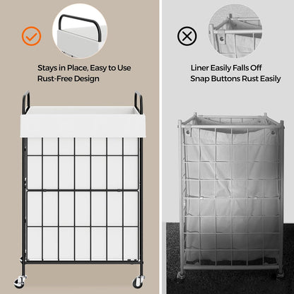 2 Section Laundry Hamper with Wheels and Brake, 100L Laundry Sorter Cart with 2 Removable Liner Bags, Metal Handle, Rolling Laundry Basket for Bedroom Laundry Room