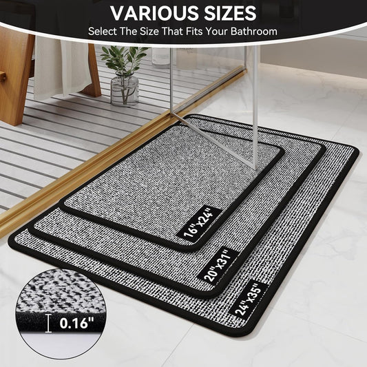 Non Slip Bath Mat with Rubber Backing, Absorbent Quick Dry Bath Rugs Washable, Thin Bathroom Rugs Fit Under Door for Bathroom Floor, Shower and Sink, 16"×24", Grey