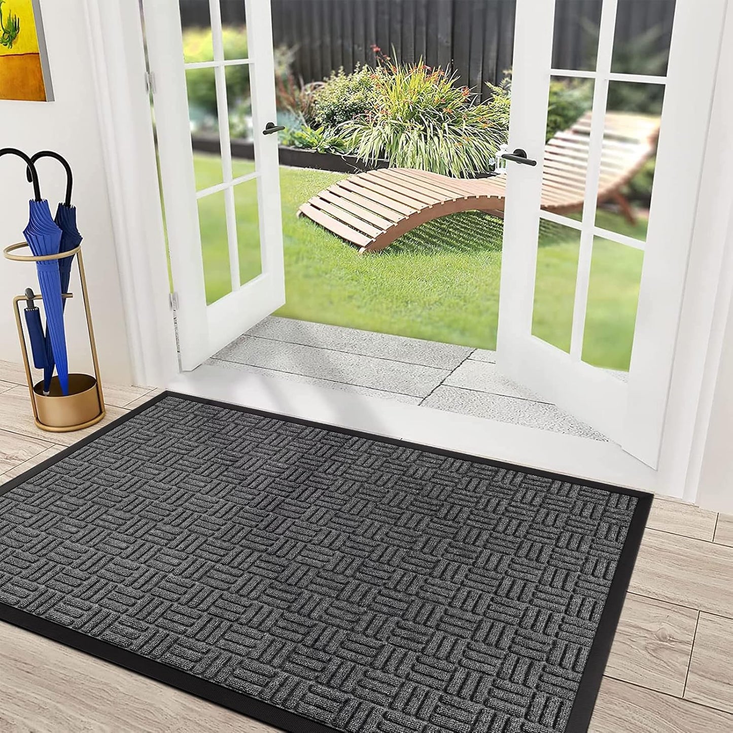 Mibao Front Door Mat, Heavy Duty Durable Welcome Mat for Outdoor Indoor, Dirt Trapper Waterproof Super Absorbent Door Mat for Entryway Outside Patio Porch, 29.5" x 17", Grey