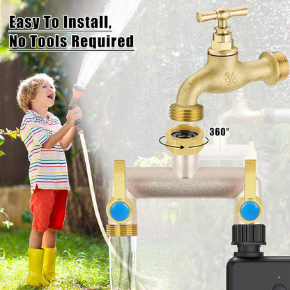 Upgraded Brass Garden Hose Splitter, 3/4" Hose Splitter 2 Way Heavy Duty with Extension Handles, Outdoor Faucet Splitter Water Spigot Splitter with Individual On/Off Valve