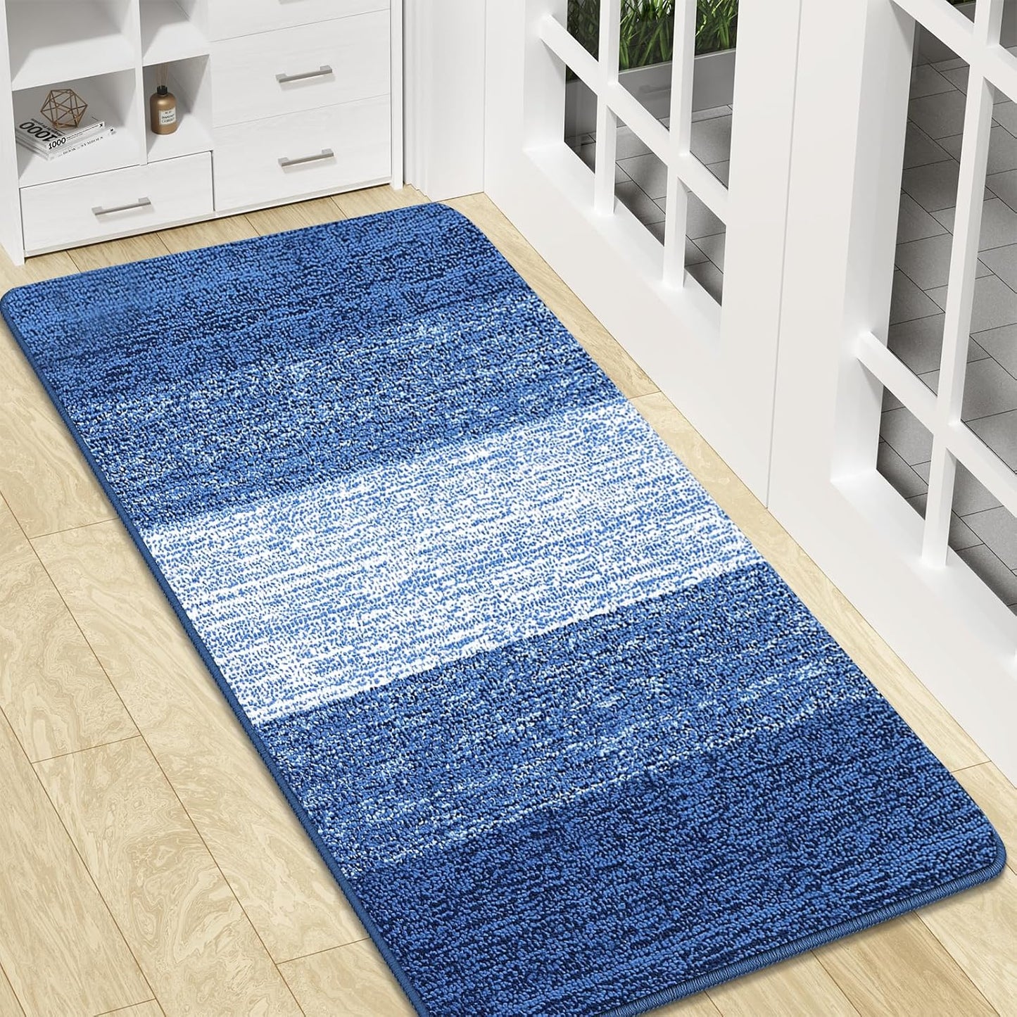 Kitinjoy Indoor Outdoor Door Mat, 32x20 Non-Slip Absorbent Dirt Trapper, Low-Profile Washable Inside Entrance Front Floor Mat, Sturdy Soft Entry Doormats for Entryway, Grey