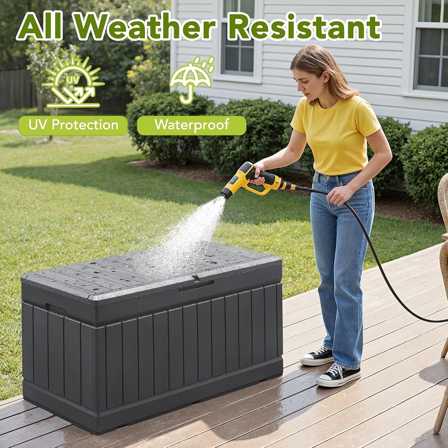 Devoko 30 Gallon Resin Deck Box Waterproof Outdoor Storage Box for Patio Furniture Pool Accessories Indoor Storage for Cushion Garden Tools (30 Gallon, Black)
