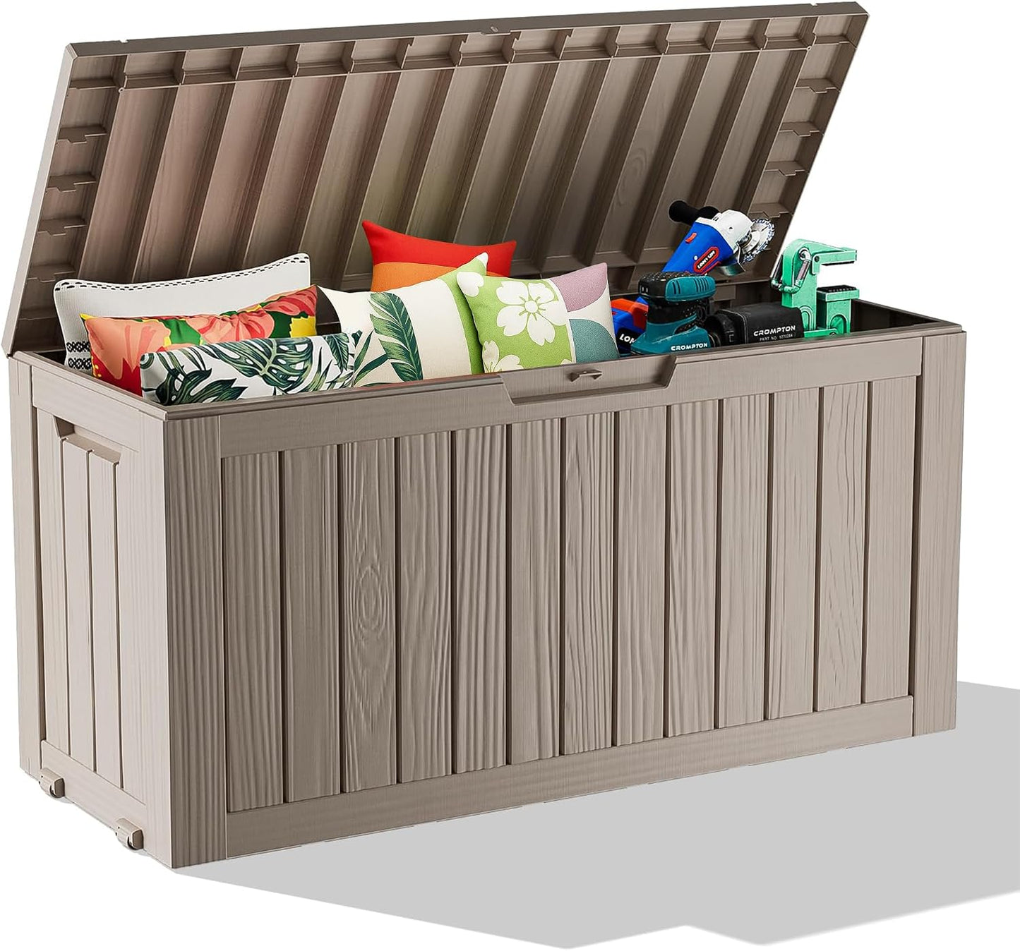 320 Gallon Waterproof Outdoor Storage Box, UV Resistant Resin Deck Box with Hydraulic Rod for Reinforced Stability, Perfect for Patio, Garden, and Pool（Black，320 Gallon）