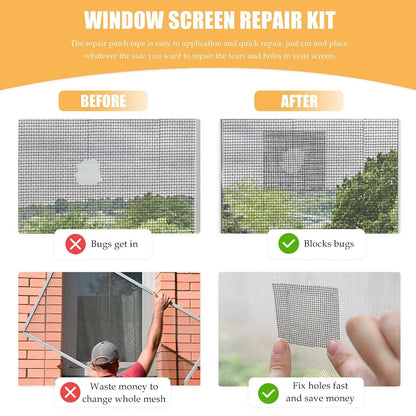 GRABOTE 2 Pack Window Screen Repair Kit 16.5FT 3-Layer Strong Adhesive & Waterproof Tape Fiberglass Covering mesh-Screen Door Patch Repair Kit (Black)