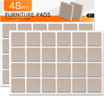 48 PCS Felt Furniture Pads, 1-inch Round Black Chair Felt Pads, Felt Pads for Furniture Feet to Protect The Floor from Scratches,Reduce Noise (Black)