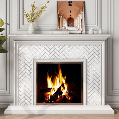 FunStick White Herringbone Peel and Stick Backsplash for Kitchen 12"x12" Peel and Stick on Backsplash Tile Stickers Self Adhesive Wall Tiles for Kitchen Bathroom Shower RV Waterproof Back Splash 5 Pcs