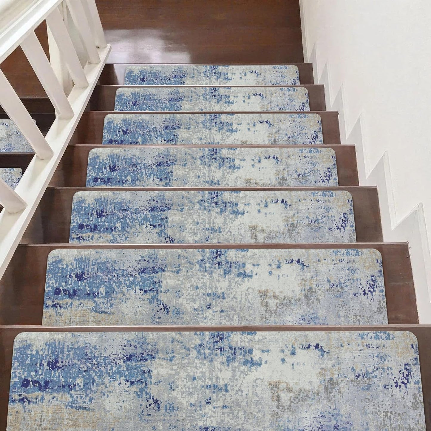 Tiveney Stair Treads Non Slip for Wooden Steps, 15PCS 8"x30" Grey Rubber Backing Stair Runner Mats, Washable Reusable Carpet for Stairs Rugs Indoor Safety Staircase Step Treads for Kids Elders Dogs