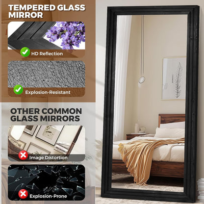 65"x22" Full Length Mirror Solid Wood Frame Floor Mirror with Stand for Living Room, Bedroom Hanging Standing or Leaning, Brown