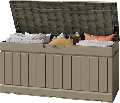 Greesum Outdoor Storage Box 82 Gallon Storage Bin with Lid for Patio Furniture, Garden Tools, Pool Supplies, Waterproof and UV Resistant, Lockable, Black