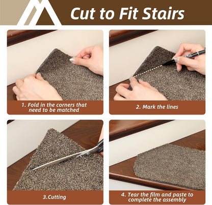 COSY HOMEER Stair Treads for Wooden Steps Non-Slip Carpet Mat,4pcs,Brown | Cut to Size,Peel and Stick,Washable,Residue Free,Self Adhesive,Stair Runner for Kid Elder Pet,28“x9”Carpet Stair Treads
