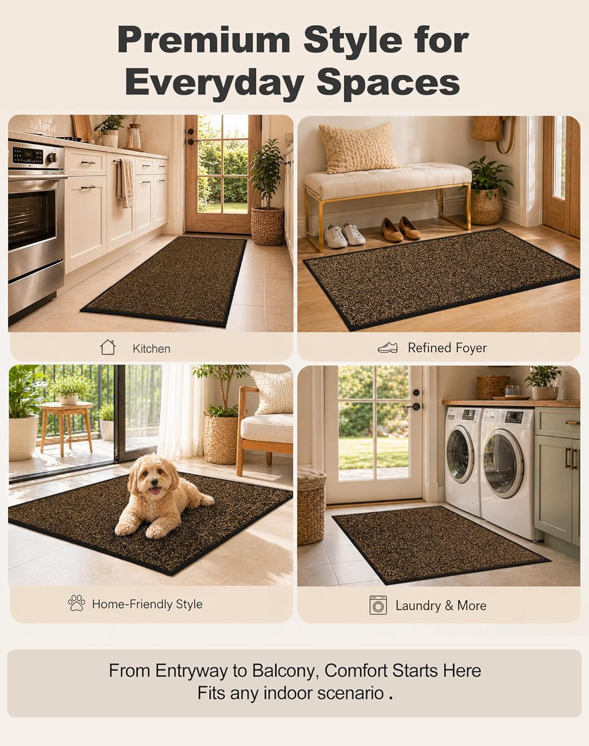 Mibao Front Door Mat, Dirt Trapper Welcome Mat for Outdoor Indoor, Non-Slip Waterproof Doormat, Durable Machine Washable Low Profile Entry Rug for Back Door Outside Patio Porch, 29.5" x 17", Grey