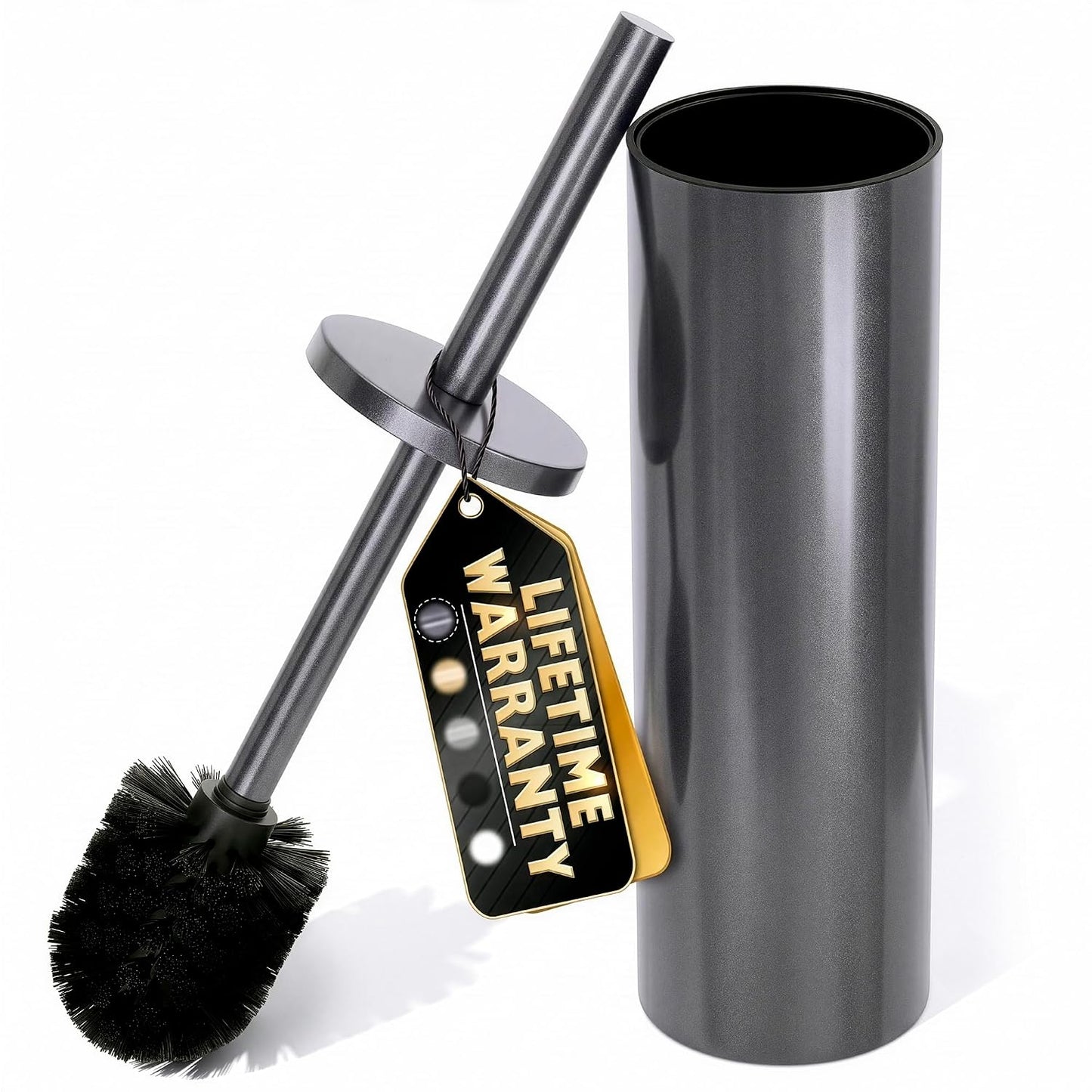 Black Toilet Brush and Holder Set - Slim Matte Design that Fits Anywhere - Stainless Steel Toilet Bowl Brush and Holder with 2 Rounded Corners, Replaceable Head, Removable Inner Bowl & Splash Guard
