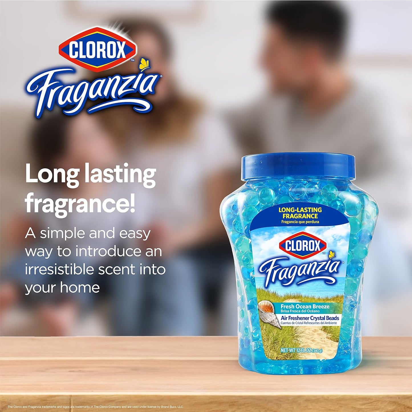 Clorox Fraganzia Crystal Beads Air Freshener, Long Lasting Room Deodorizer and Odor Eliminator Gel Beads to Freshen Home, Car, or Office, Fresh Ocean Breeze Scent, 12 Fl Oz - 2 Pack