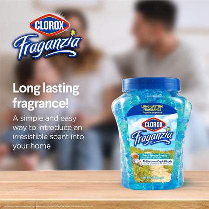 Clorox Fraganzia Crystal Beads Air Freshener, Long Lasting Room Deodorizer and Odor Eliminator Gel Beads to Freshen Home, Car, or Office, Fresh Ocean Breeze Scent, 12 Fl Oz - 2 Pack