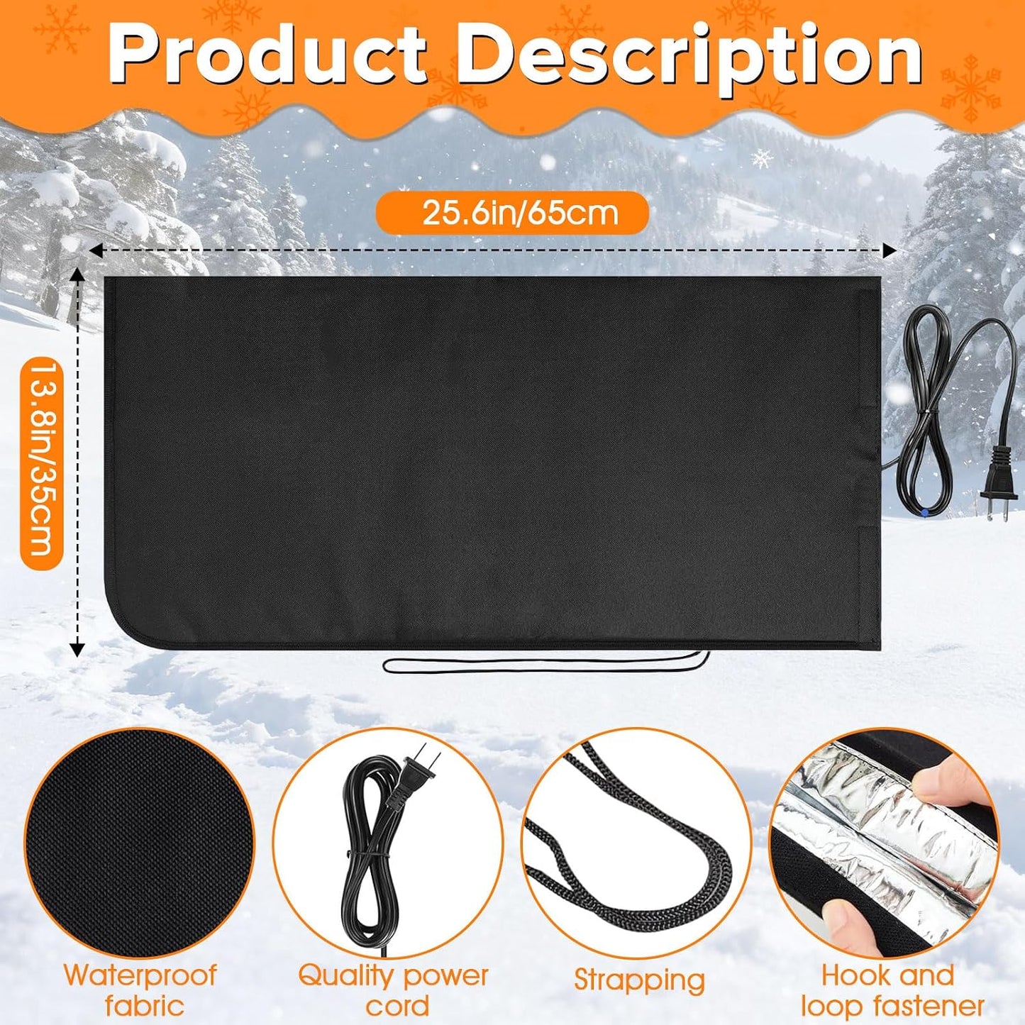 Heated Outdoor Faucet Covers for Winter Freeze Protection, 25.6" x 13.8" Outdoor Faucet Heating Cover, Reusable Waterproof Spigot Cover Winter Insulated Long Faucets Sock for Outside Faucet Hydrant