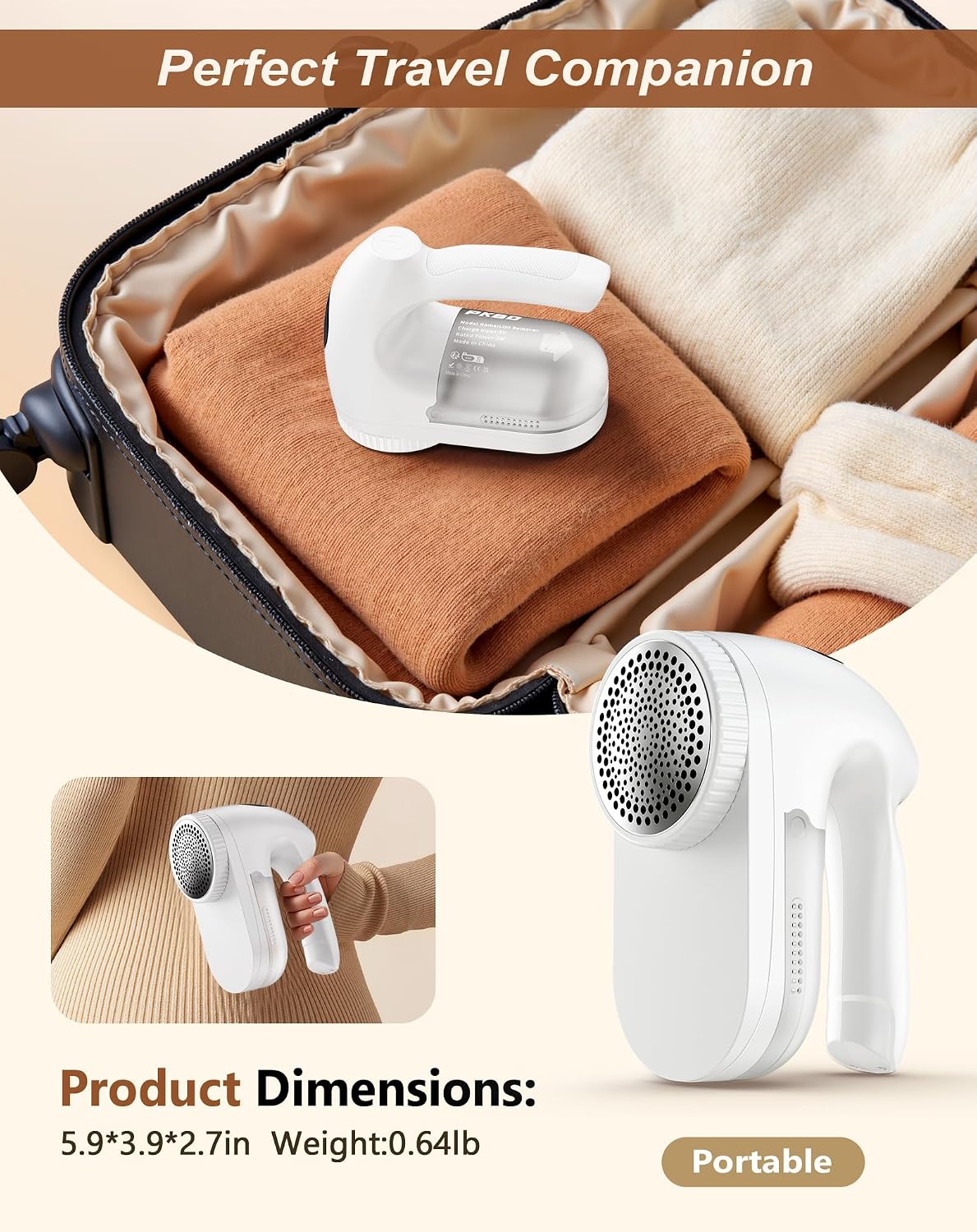 PKBD IPX6 Waterproof Washable Electric Fabric Shaver and Lint Remover, Rechargeable Sweater Defuzzer with 3 Free Extra Blades, Quickly and Effectively Remove Fluff, Fuzz, Bobbles for Clothes, White