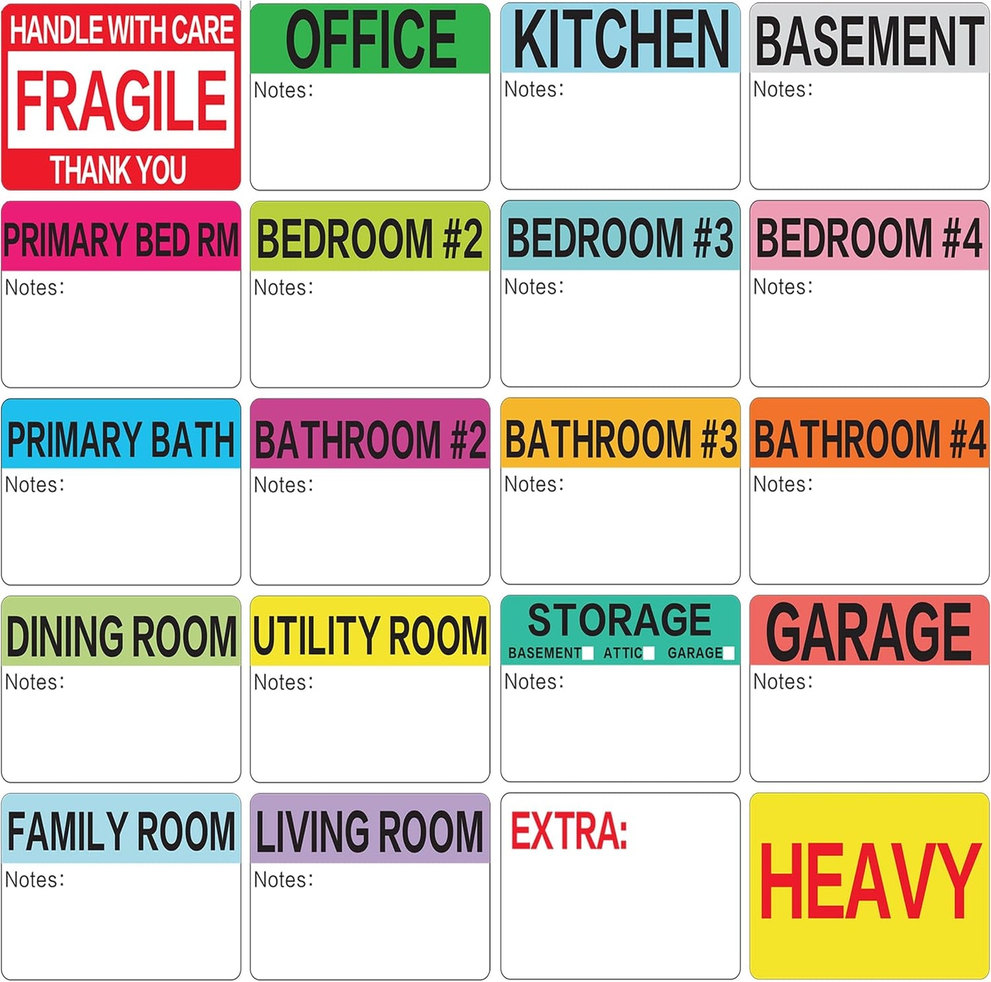 Moving Stickers 800 Pcs 3x2 Inch – Large Home Moving Packing Labels for Boxes Color Coded – Packing Stickers for Moving Boxes with Writable Notes – 20 Large Customizable Moving Box Labels