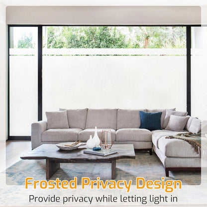 LUTE Window Privacy Film, Frosted Glass Window Film for Bathroom, Static Cling Removable Heat Control Glass Coverings, Non Adhesive Opaque Door Sticker for Home Office (Pure, 17.5" x 78.7")