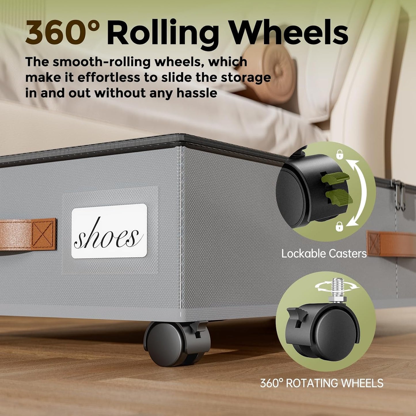 LAMU Under Bed Storage with Wheels, 2 Pack Under Bed Storage Containers with Clear Lids & Label, Rolling Under Bed Drawers for Clothes, Shoes, Blankets, Black
