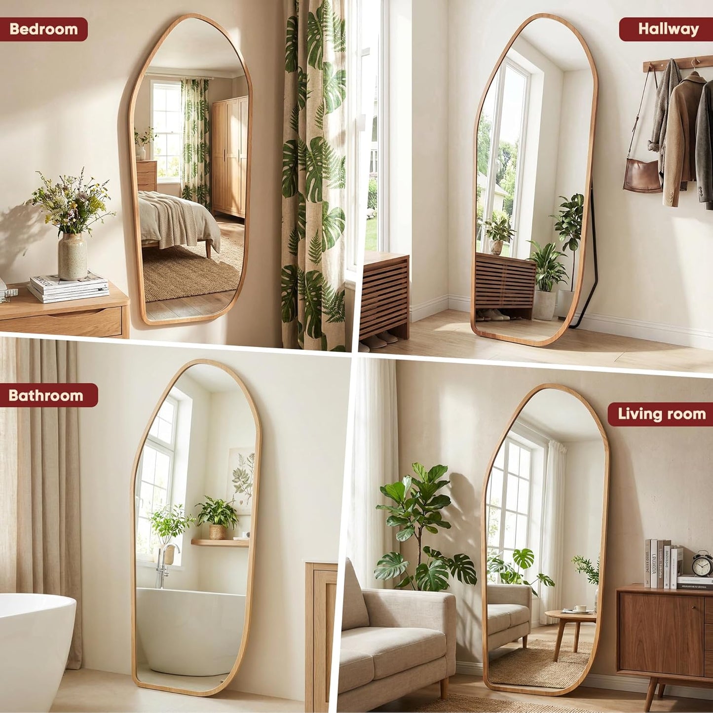 Suidia Full Length Mirror, Oversized Floor Mirror with Solid Wood Frame, Large Standing Mirror for Bedroom Living Room, Wood Art Style, Dark Walnut, 74" L x 32" W