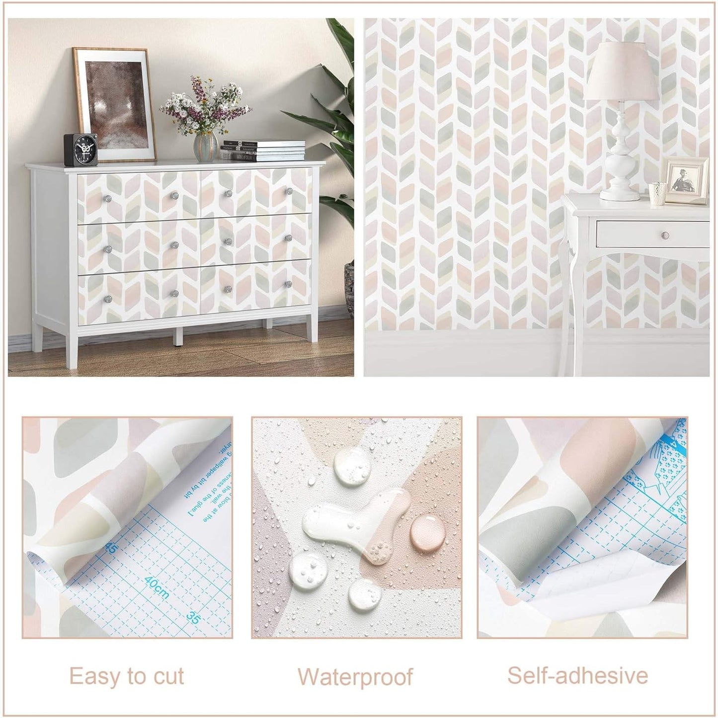 Boho Wallpaper Neutral Peel and Stick Wallpaper 78.7"x17.3" Geometric Wall Paper Beige and White Contact Paper Textured Removable Vinyl Waterproof for Bedroom Farmhouse Kitchen Bathroom