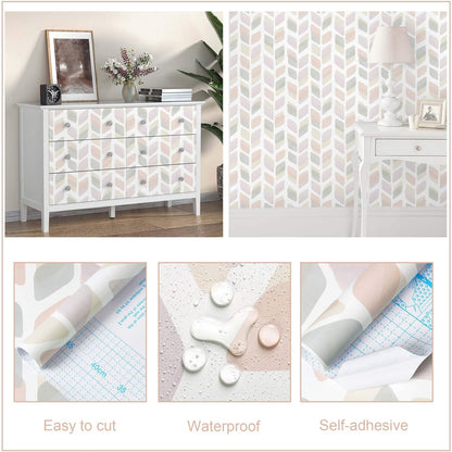 Boho Wallpaper Neutral Peel and Stick Wallpaper 78.7"x17.3" Geometric Wall Paper Beige and White Contact Paper Textured Removable Vinyl Waterproof for Bedroom Farmhouse Kitchen Bathroom