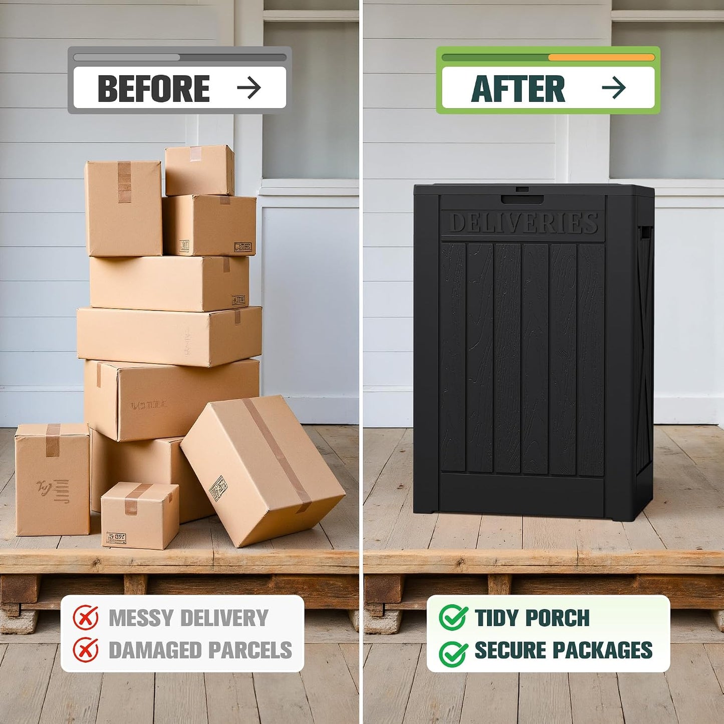 Greesum 31 Gallon Resin Deck Box All Weather Outdoor Storage Boxes for Patio Furniture Set,Outdoor Toys,Garden Tools,Black