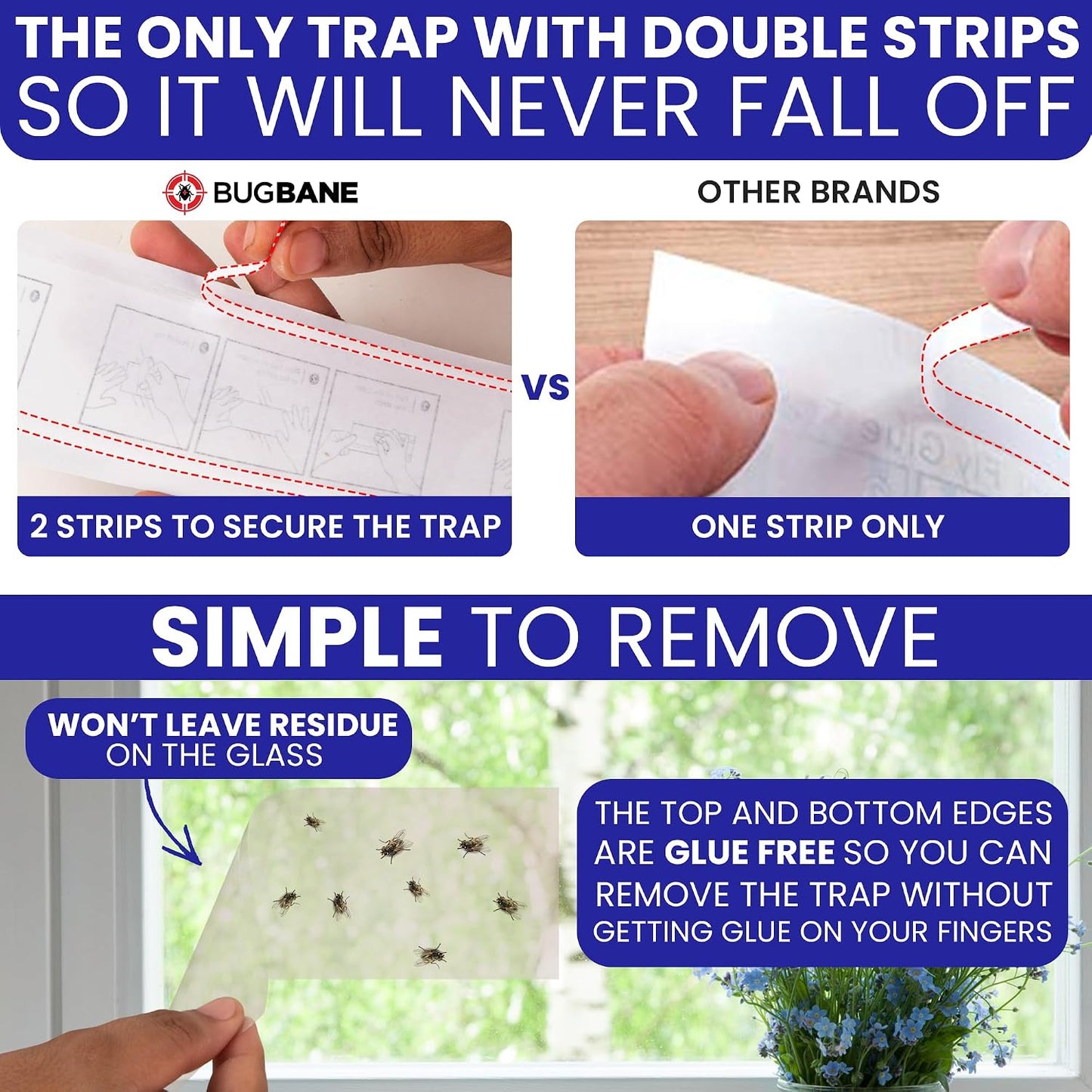 50 Window Fly Traps Sticky Non-Toxic Clear Fly Paper Indoor for Home. No Mess Flies Window Sticky Traps Bug Flies Strips Indoors. Fruit and Housefly Trap Indoor Flypaper Tape Gnat Catcher Killer.