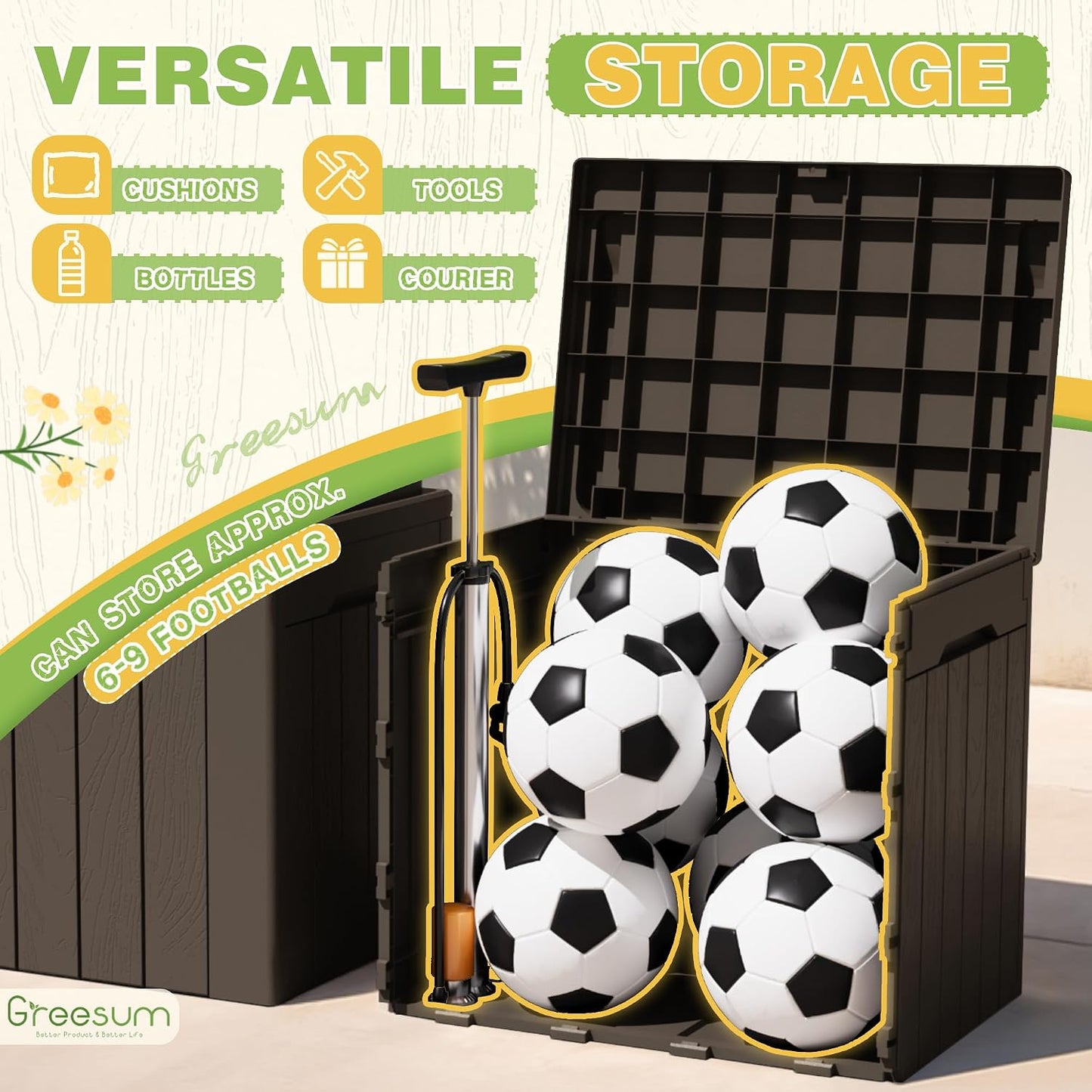 Greesum 31 Gallon Resin Deck Box All Weather Outdoor Storage Boxes for Patio Furniture Set,Outdoor Toys,Garden Tools,Black