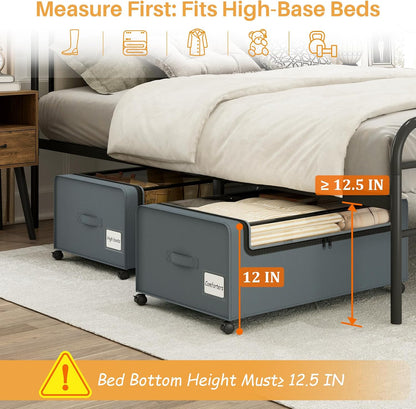 Webetop Under Bed Storage Containers with Wheels,12 inch Under the Bed Storage Bins with Clear Lid for Underneath Small Spaces Dorms, Blankets (2 Pack, 30.7"x17.3"x12")