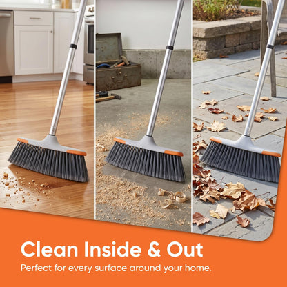 Superio Grey Broom, Heavy-Duty Indoor & Outdoor Broom with 48-Inch Handle, Multi-Surface Floor Cleaning for Home, Kitchen, Garage & Office