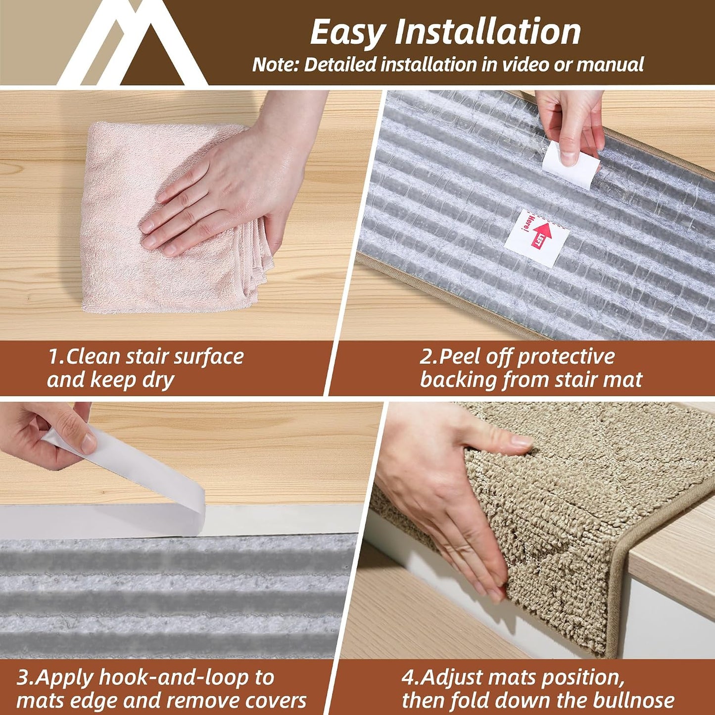 Self Adhesive Bullnose Carpet Stair Treads Non Slip,Grey,11"x30",3 Pack | Pet Friendly, Peel and Stick Stair Treads for Wooden Steps, Washable Stair Runner for Kids Elders, Edge Protection