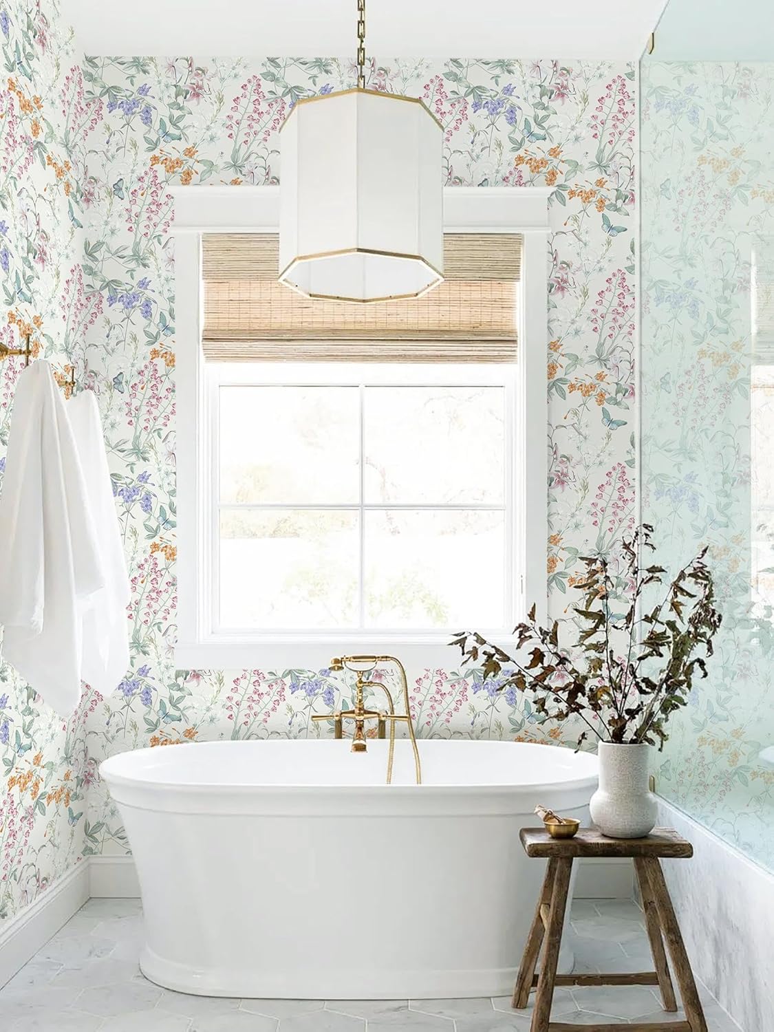 Dimoon 17.3''x78.7'' Vintage Peel and Stick Wallpaper Boho Beige Neutral Contact Paper White Floral Bird Wallpaper Removable Botanical Renter Friendly Modern Wall Paper Bedroom Bathroom Vinyl Roll