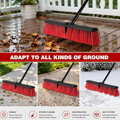 24" Outdoor Push Broom with 65" Extendable Pole, Heavy Duty Stiff Bristle for Floor Cleaning, Patio, Deck, Driveway, Garage, Yard, Warehouse Sweeping (Red, 18" Brush Head)
