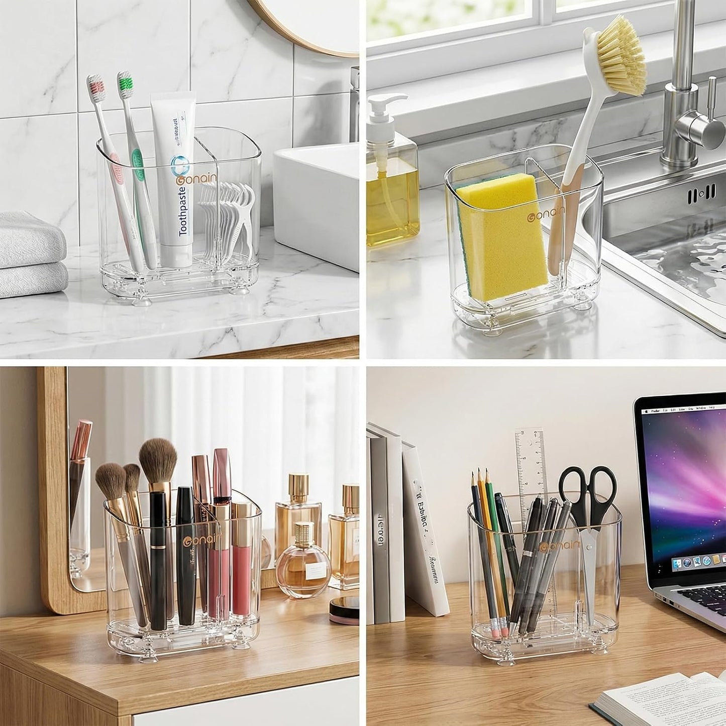 Toothbrush Holder for Bathroom Wall Mounted, 5 Slots Acrylic Toothbrush and Toothpaste Organizer Removable Dividers, Large Capacity Electric Toothbrush Holder for Family Bathroom Accessories, Clear