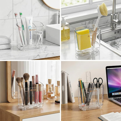 Toothbrush Holder for Bathroom Wall Mounted, 5 Slots Acrylic Toothbrush and Toothpaste Organizer Removable Dividers, Large Capacity Electric Toothbrush Holder for Family Bathroom Accessories, Clear