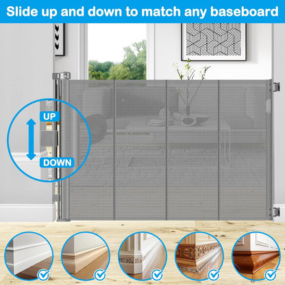 42 Inch Extra Tall Retractable Baby Gates with Reinforced Strips 55 Inch Wide Outdoor Retractable Dog Gate No Sag Extra Tall Baby Gate for Doorway Anti-Scratch Mesh Gates for Kids or Pets, White