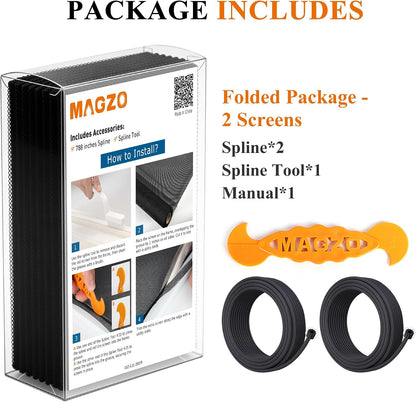2PACK MAGZO Window&Door Screen Replacement Kit, 48''W x 99''L, with Retainer Spline (Total 65.6 FT) and Press-Fit Roller Tool, Scratch-Proof Polyester, Mesh Roll Repair for Patio, Pet Friendly, Grey