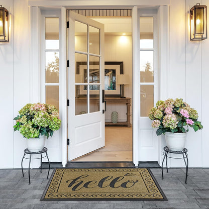 Yimobra Welcome Mat, Heavy Duty Sturdy Door Mats for Home Entrance Outdoor Indoor, Front Doormat for Outside Patio Floor Entry Porch Garage Office, Waterproof, Low Profile, 29.5x17, Black Grey