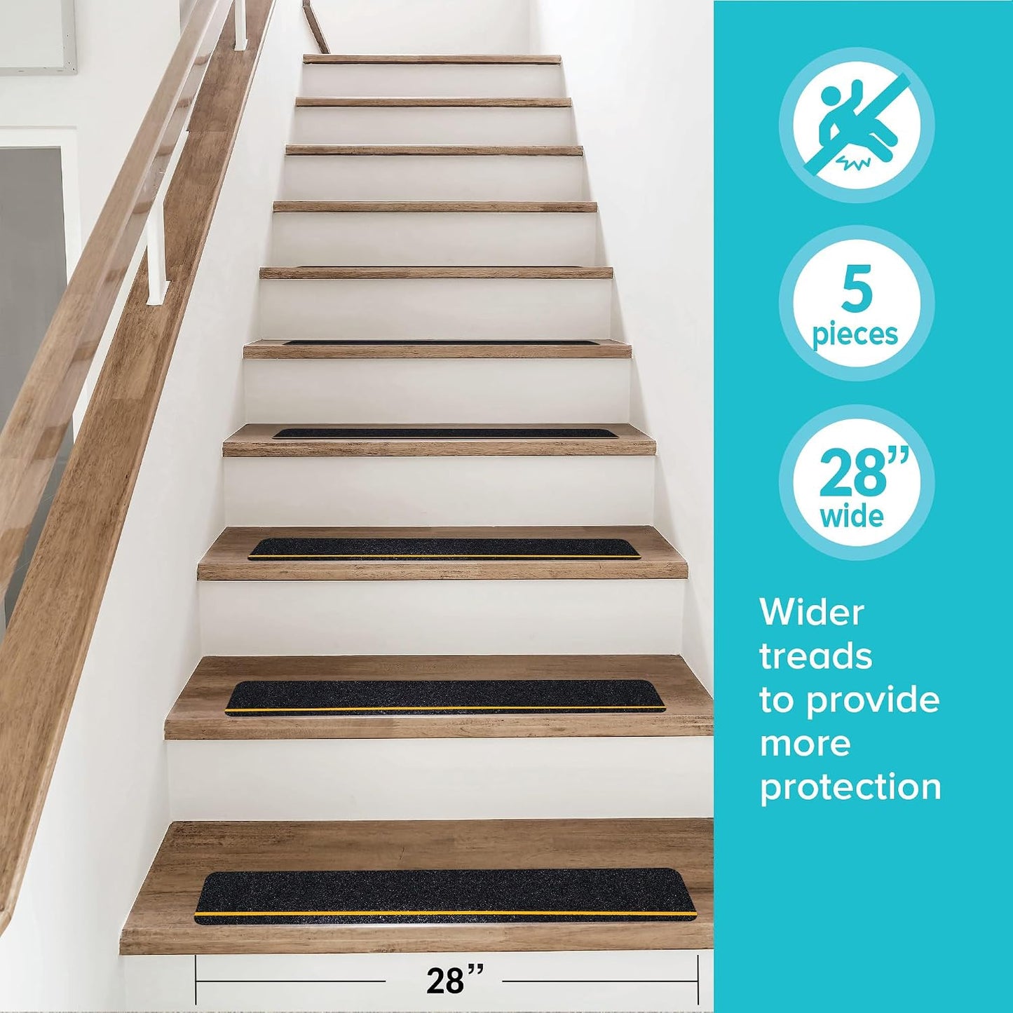 LifeGrip Anti Slip Traction Treads 10 Pack, 6"x32" with Glow in Dark Stripe, Best Grip Tape Grit Non Slip, Outdoor Non Skid Tape, High Traction Friction Abrasive Adhesive for Stairs Step