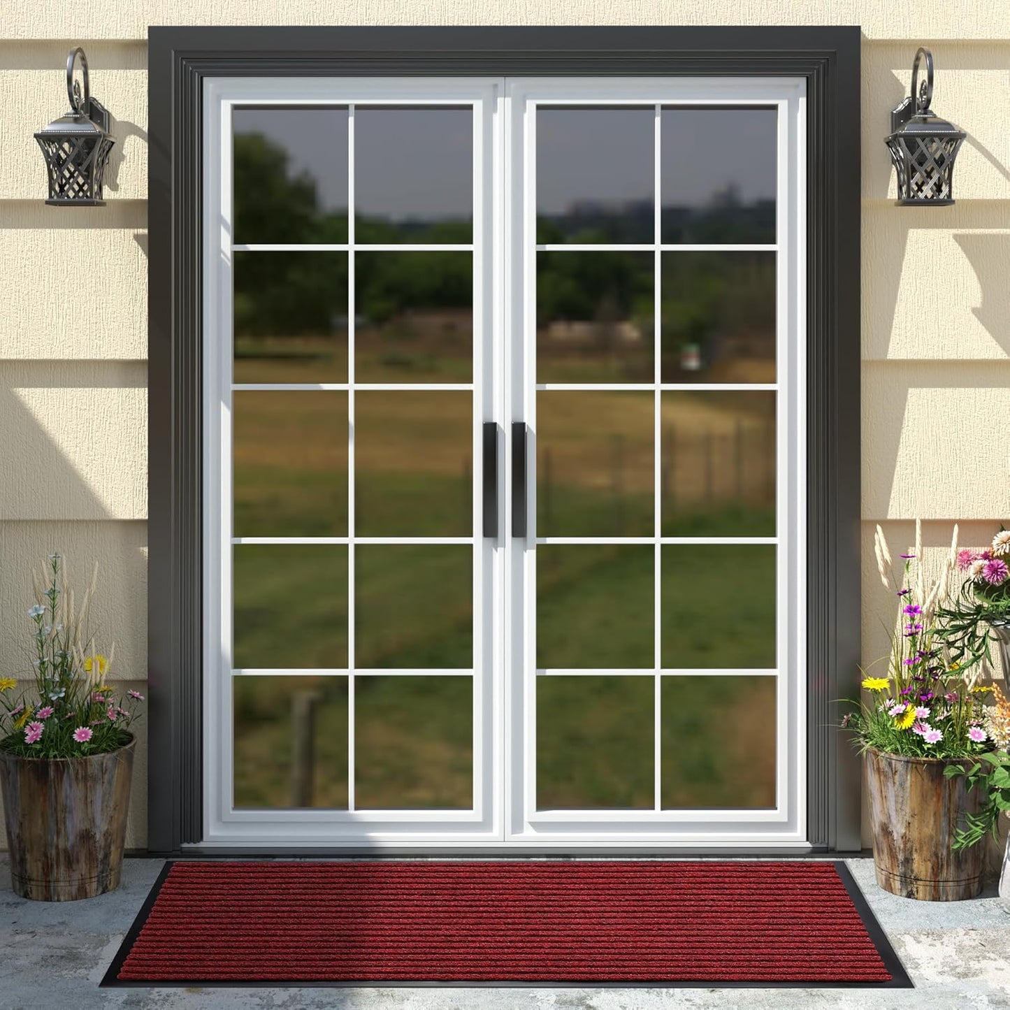 Yimobra Welcome Mat, Heavy Duty Sturdy Door Mats for Home Entrance Outdoor Indoor, Front Doormat for Outside Patio Floor Entry Porch Garage Office, Waterproof, Low Profile, 29.5x17, Black Grey