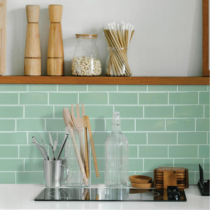 Smart Tiles Peel and Stick backsplash, Subway Teal Green, 11.55"x8.38" | Pack of 5 (2.8 sq ft), Glossy, Heat/Moisture Resistant, Low VOC, Kitchen/Bathroom, Renter Friendly, Made in Canada