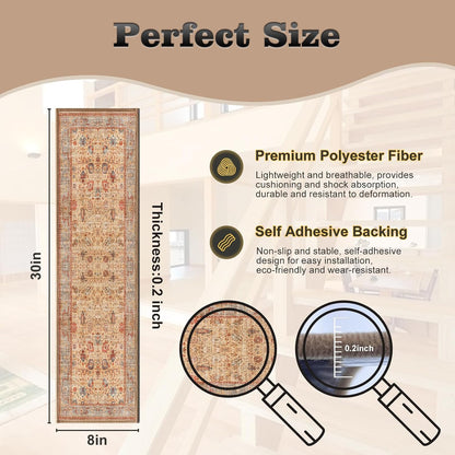 Non Slip Stair Treads for Wooden Steps, 15 Pack 8"x30" Washable Carpet | 8x30 in soft chenille polyester stair treads with reusable TPE backing for indoor wood stairs, dogs, kids, and seniors
