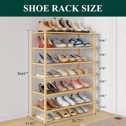 Smiry Bamboo Shoe Rack, 3 Tier Free Standing Wooden Shoe Organizer, Stackable Wood Shoe Storage Shelf for Closet, Entryway, 5 Horizontal Slats, 26.8"x11"x18.3", Natural