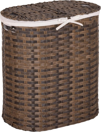 Seville Classics Premium Handwoven Portable Laundry Bin Basket with Carrying Handles, Household Storage for Clothes, Linens, Sheets, Mocha Brown, Oval Hamper