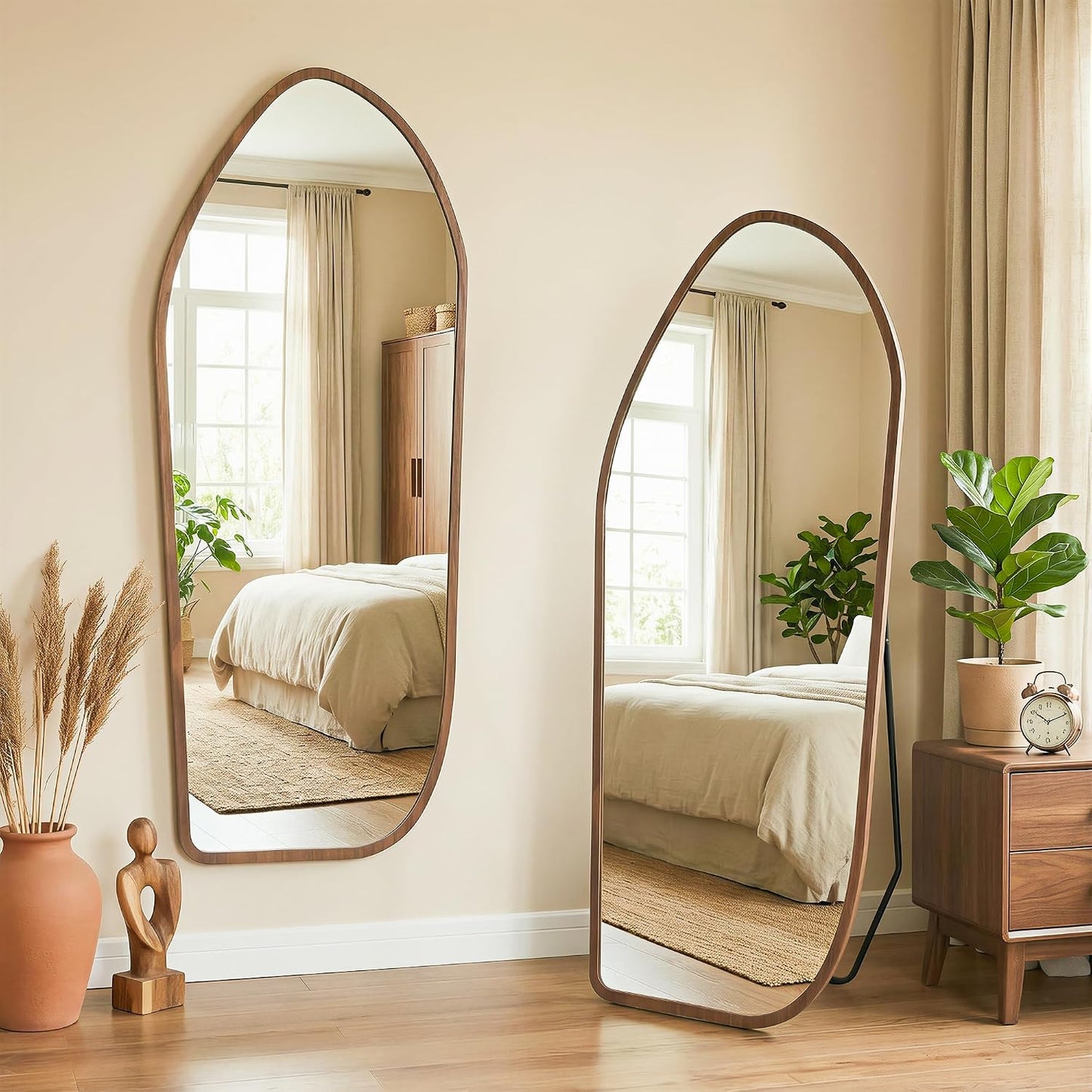 Suidia Full Length Mirror, Oversized Floor Mirror with Solid Wood Frame, Large Standing Mirror for Bedroom Living Room, Wood Art Style, Dark Walnut, 74" L x 32" W